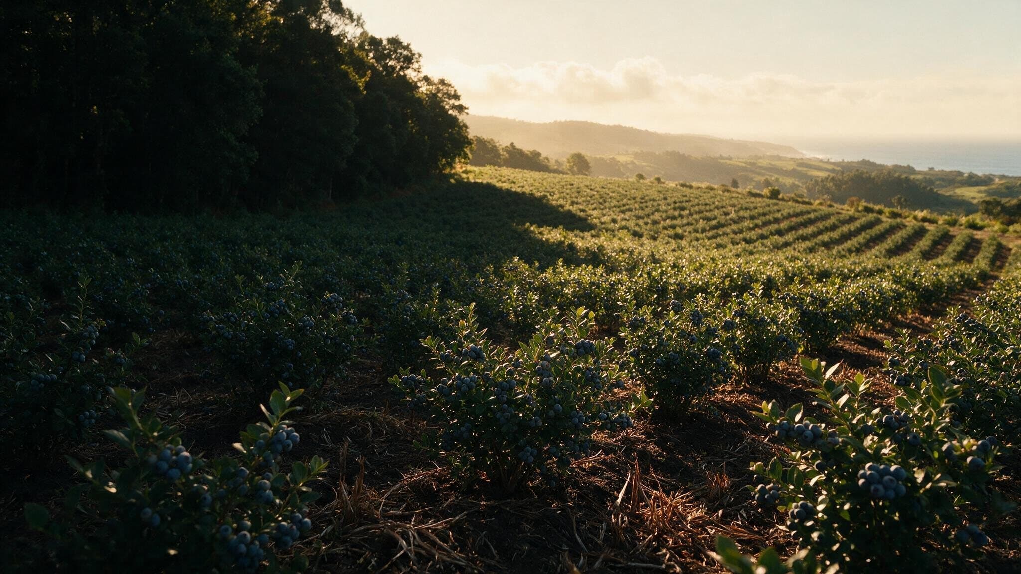 Regenerative blueberry farm next to the forest